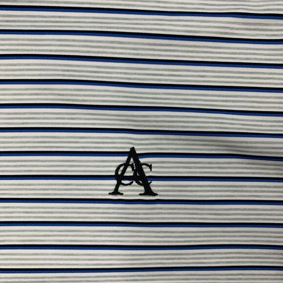 FJ FootJoy Shirt Men L Large Blue Grey Striped Droptail Hem Stretch Golf Polo - Picture 5 of 11